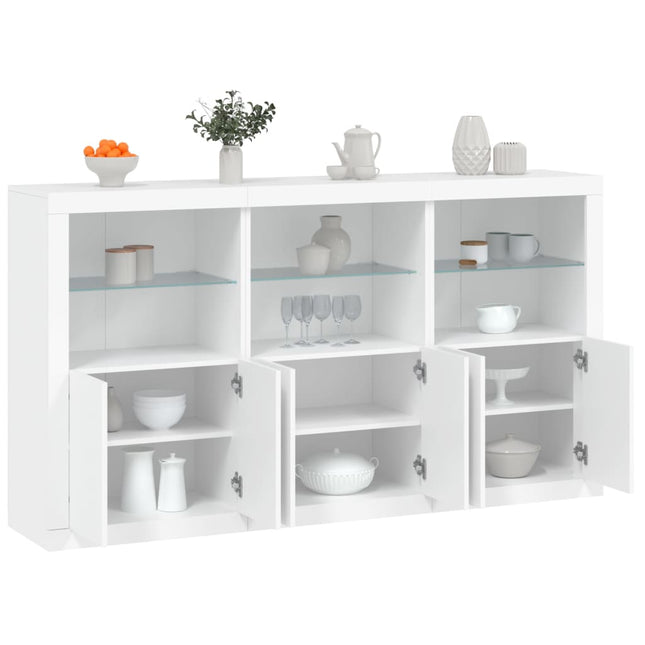 skænk med LED-lys 181,5x37x100 cm hvid