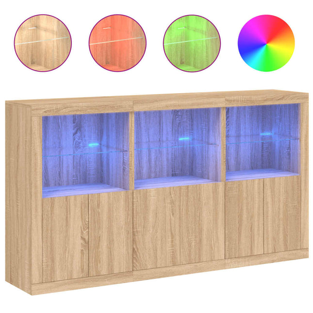 skænk med LED-lys 181,5x37x100 cm sonoma-eg