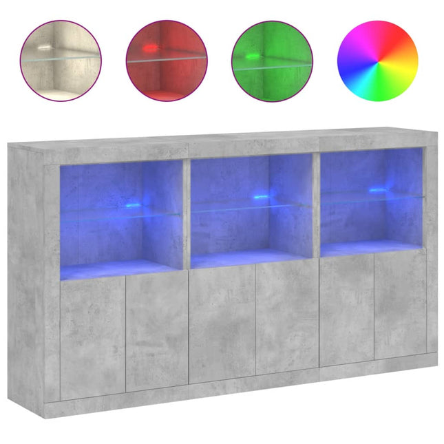 skænk med LED-lys 181,5x37x100 cm betongrå