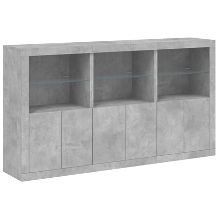 skænk med LED-lys 181,5x37x100 cm betongrå