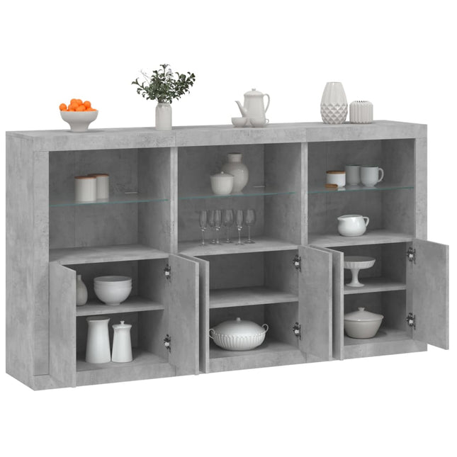 skænk med LED-lys 181,5x37x100 cm betongrå