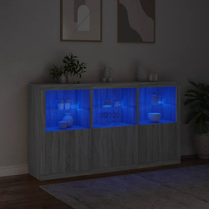 skænk med LED-lys 181,5x37x100 cm grå sonoma-eg