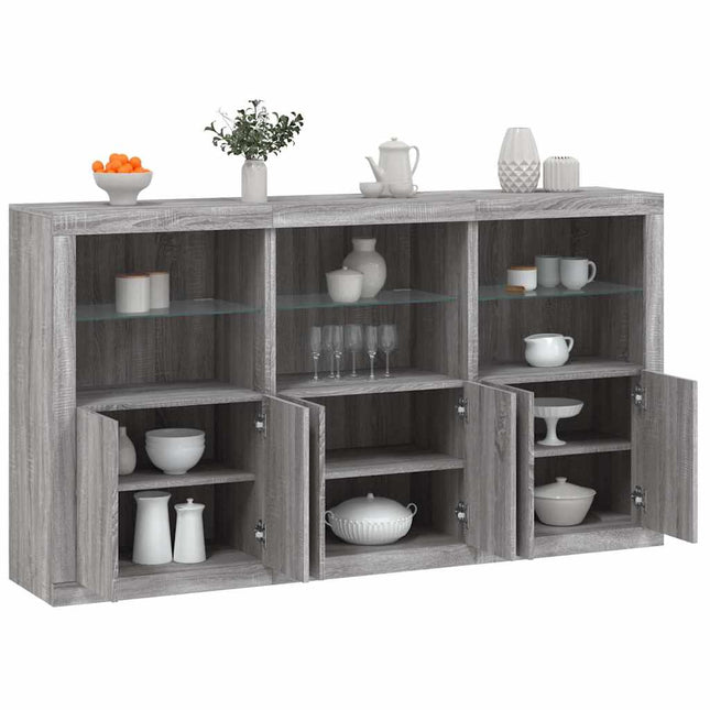 skænk med LED-lys 181,5x37x100 cm grå sonoma-eg