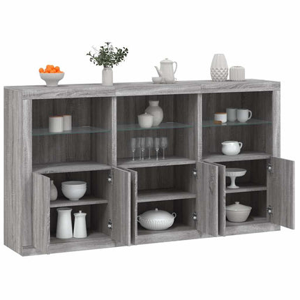 skænk med LED-lys 181,5x37x100 cm grå sonoma-eg