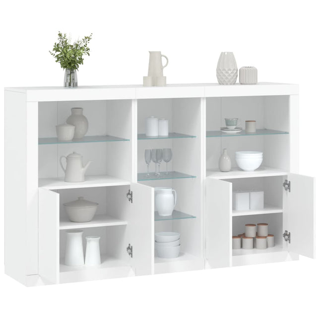 skænk med LED-lys 162x37x100 cm hvid