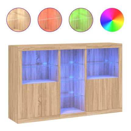 skænk med LED-lys 162x37x100 cm sonoma-eg
