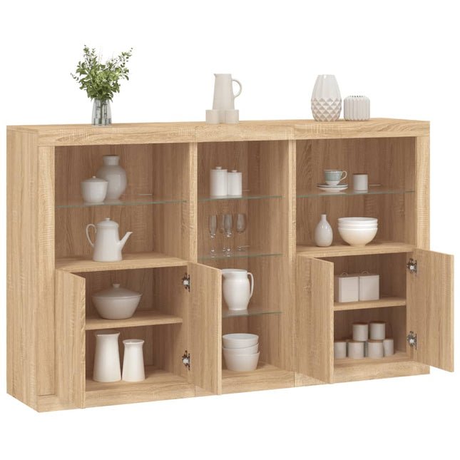 skænk med LED-lys 162x37x100 cm sonoma-eg