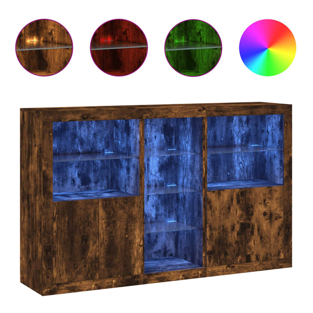 skænk med LED-lys 162x37x100 cm røget egetræsfarve