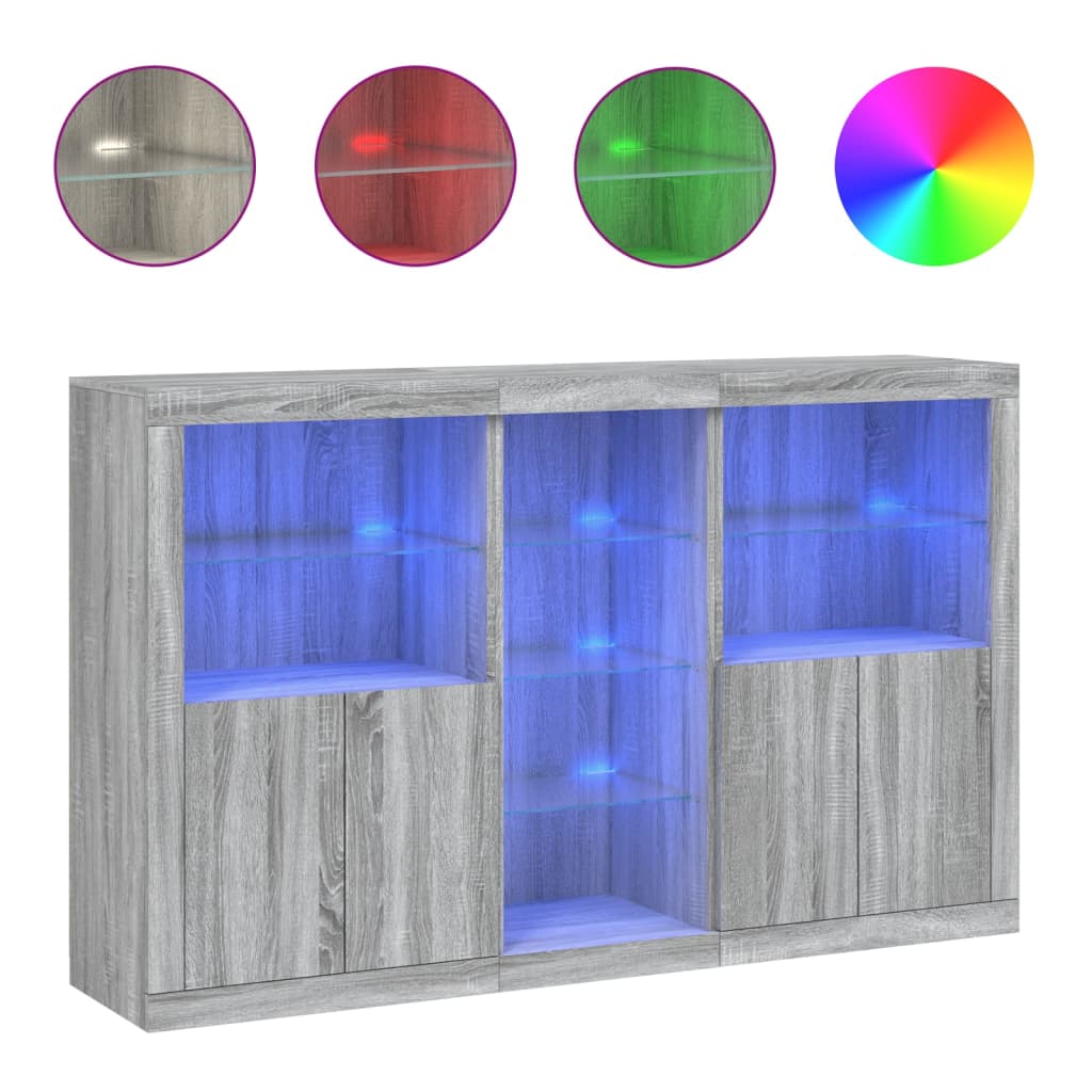 skænk med LED-lys 162x37x100 cm grå sonoma-eg