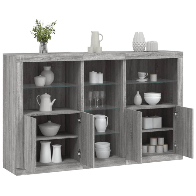 skænk med LED-lys 162x37x100 cm grå sonoma-eg