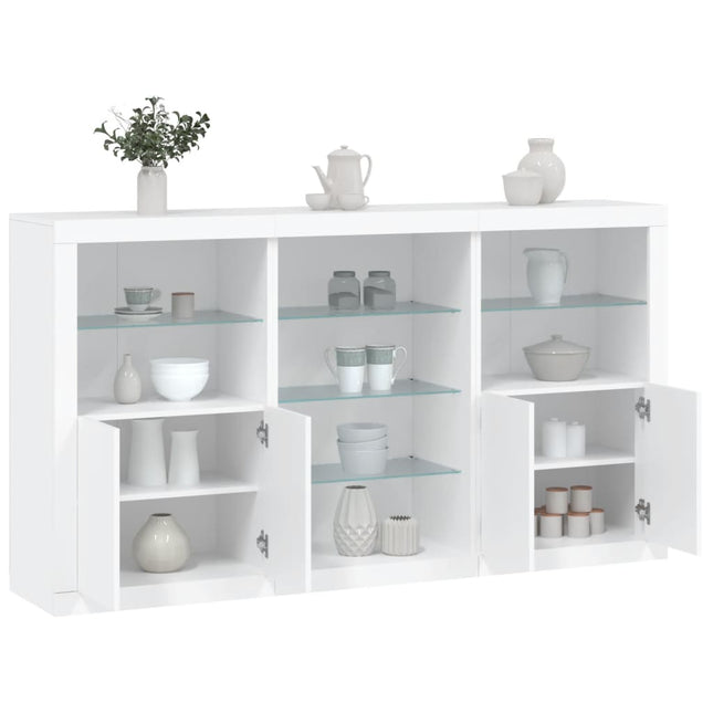 skænk med LED-lys 181,5x37x100 cm hvid