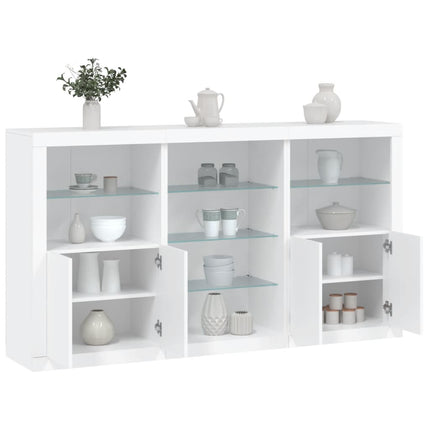 skænk med LED-lys 181,5x37x100 cm hvid