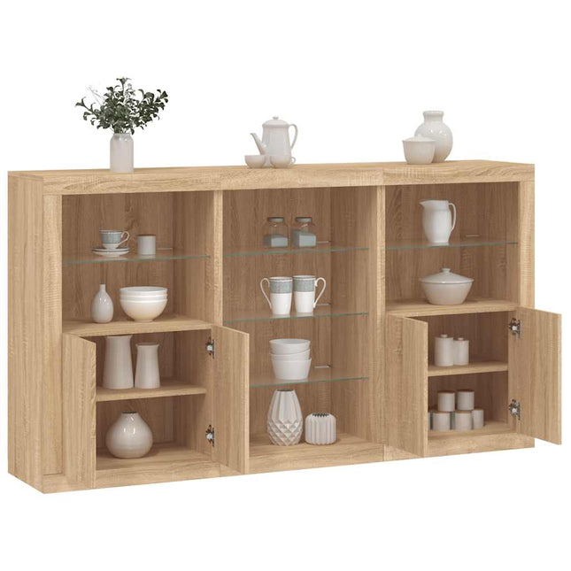 skænk med LED-lys 181,5x37x100 cm sonoma-eg