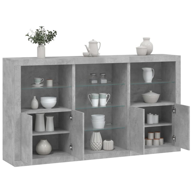 skænk med LED-lys 181,5x37x100 cm betongrå