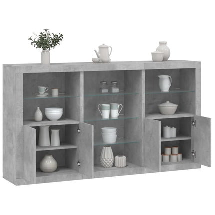 skænk med LED-lys 181,5x37x100 cm betongrå