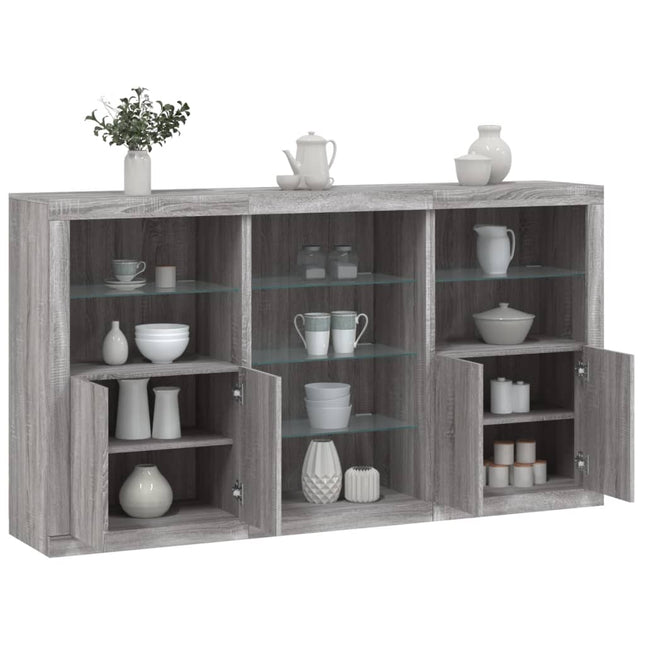skænk med LED-lys 181,5x37x100 cm grå sonoma-eg