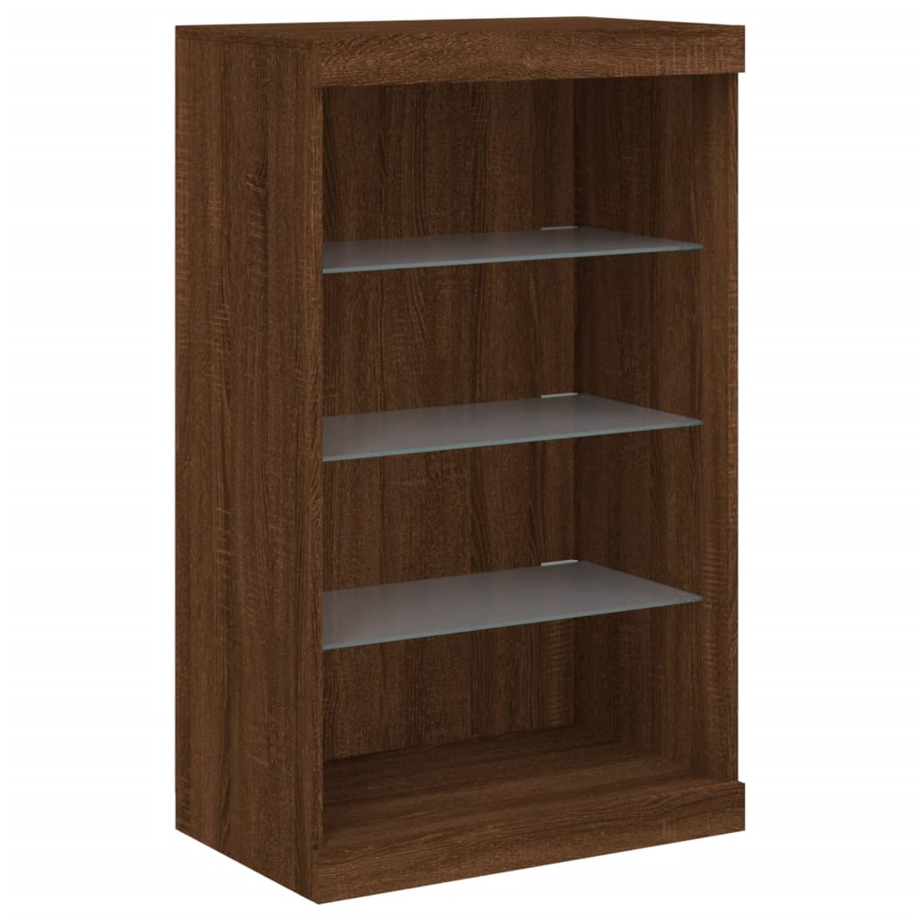 skænk med LED-lys 181,5x37x100 cm brun egetræsfarve