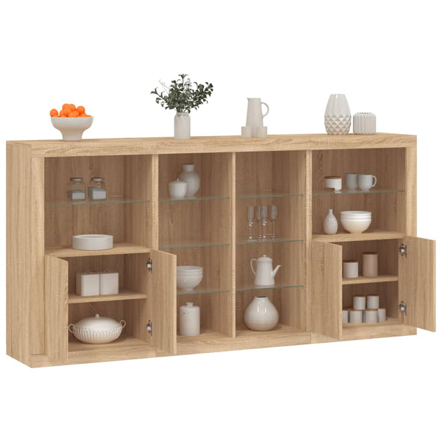 skænk med LED-lys 202x37x100 cm sonoma-eg