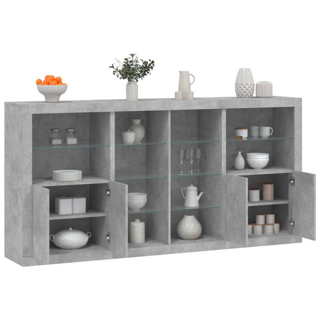 skænk med LED-lys 202x37x100 cm betongrå