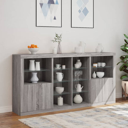 skænk med LED-lys 202x37x100 cm grå sonoma-eg