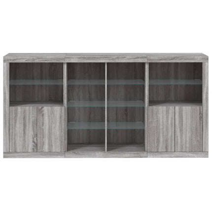 skænk med LED-lys 202x37x100 cm grå sonoma-eg