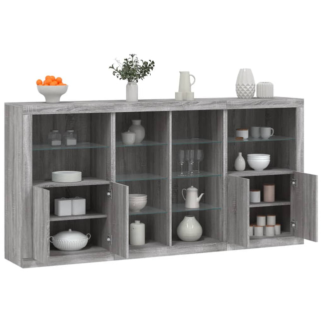 skænk med LED-lys 202x37x100 cm grå sonoma-eg
