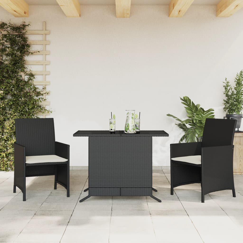 bistrost til haven 3 dele med hynder polyrattan sort