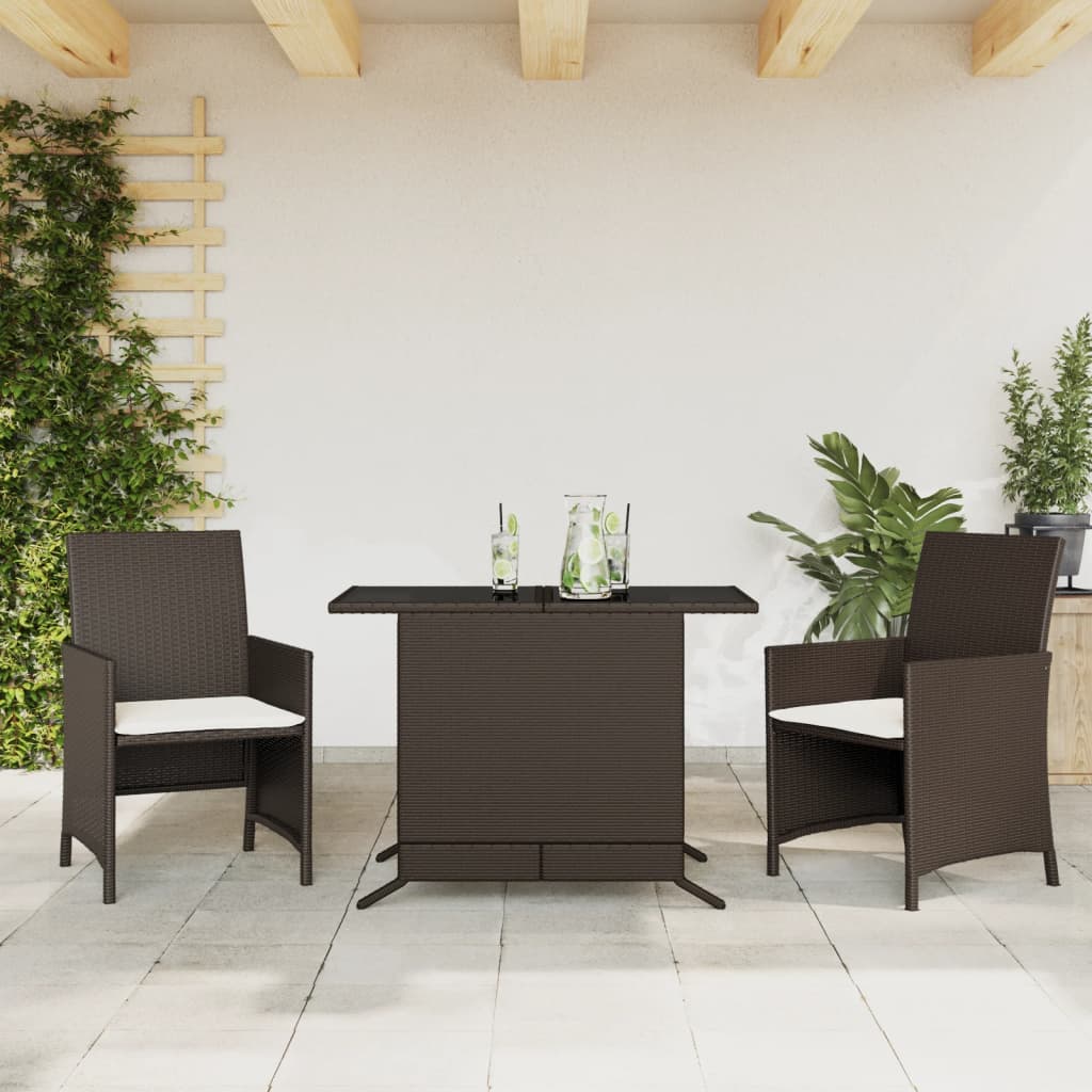 bistrost til haven 3 dele med hynder polyrattan brun