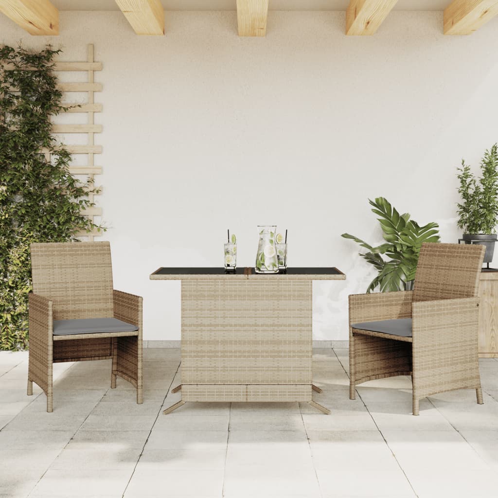 Bistrosæt til haven 3 dele med hynder i polyrattan - blandet beige