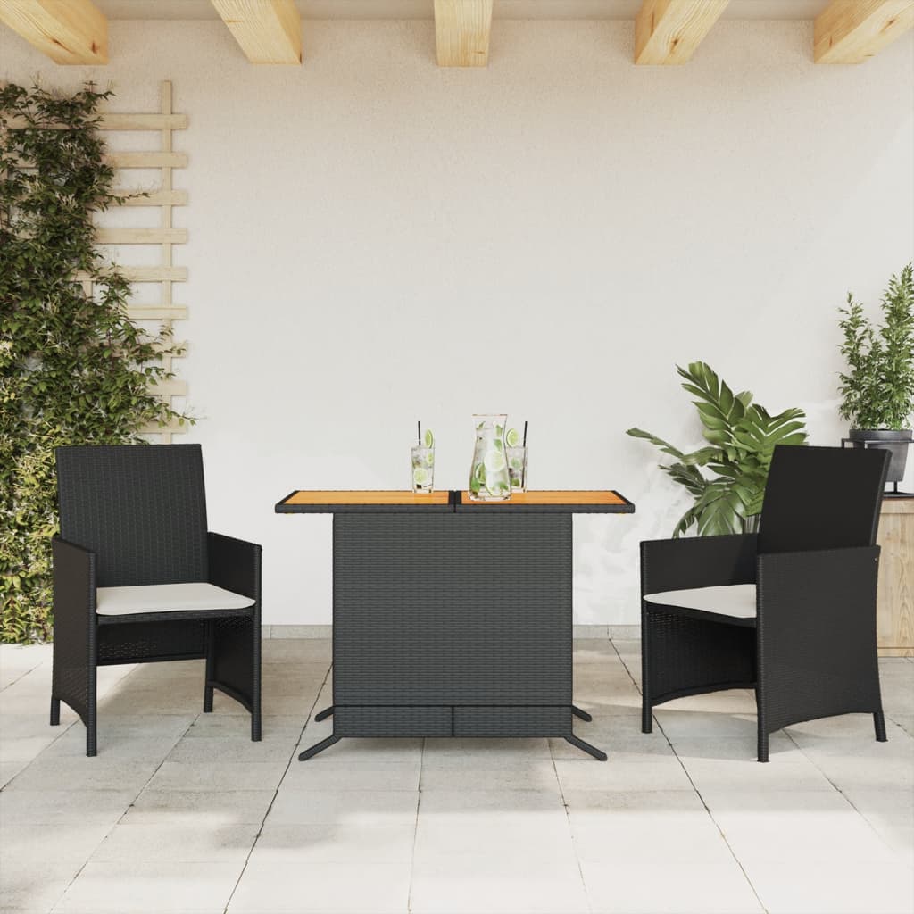 bistrost til haven 3 dele med hynder polyrattan sort