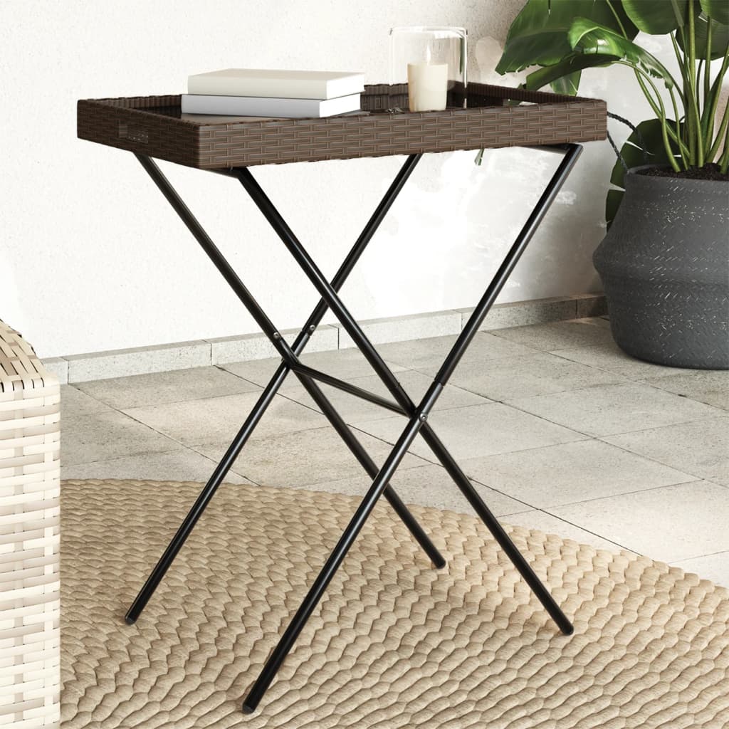 Foldbart bakkebord i polyrattan - brun 65 × 40 × 75 cm