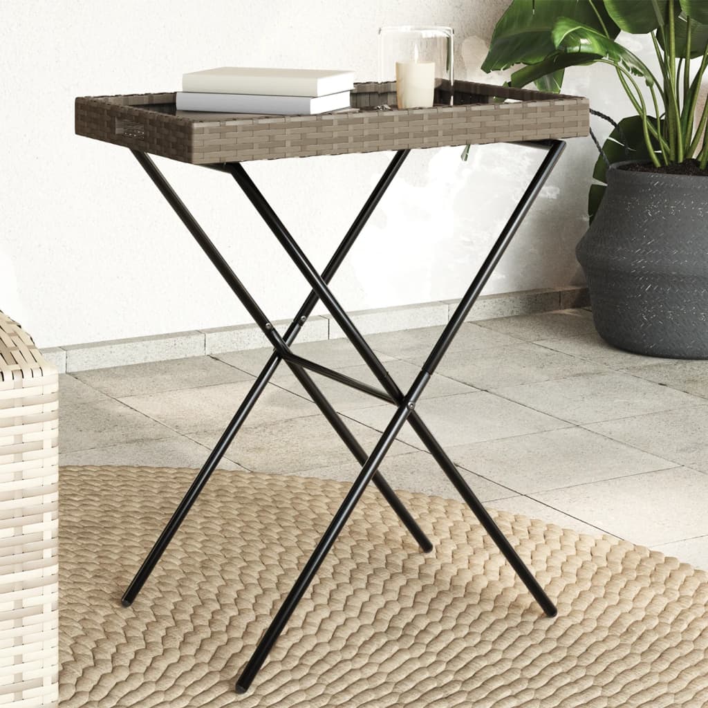 Bakkebord i polyrattan 65 × 40 × 75 cm - grå, foldbart