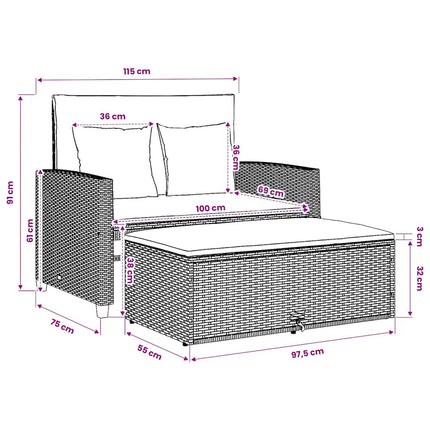 2-personers havesofa med hynder polyrattan sort