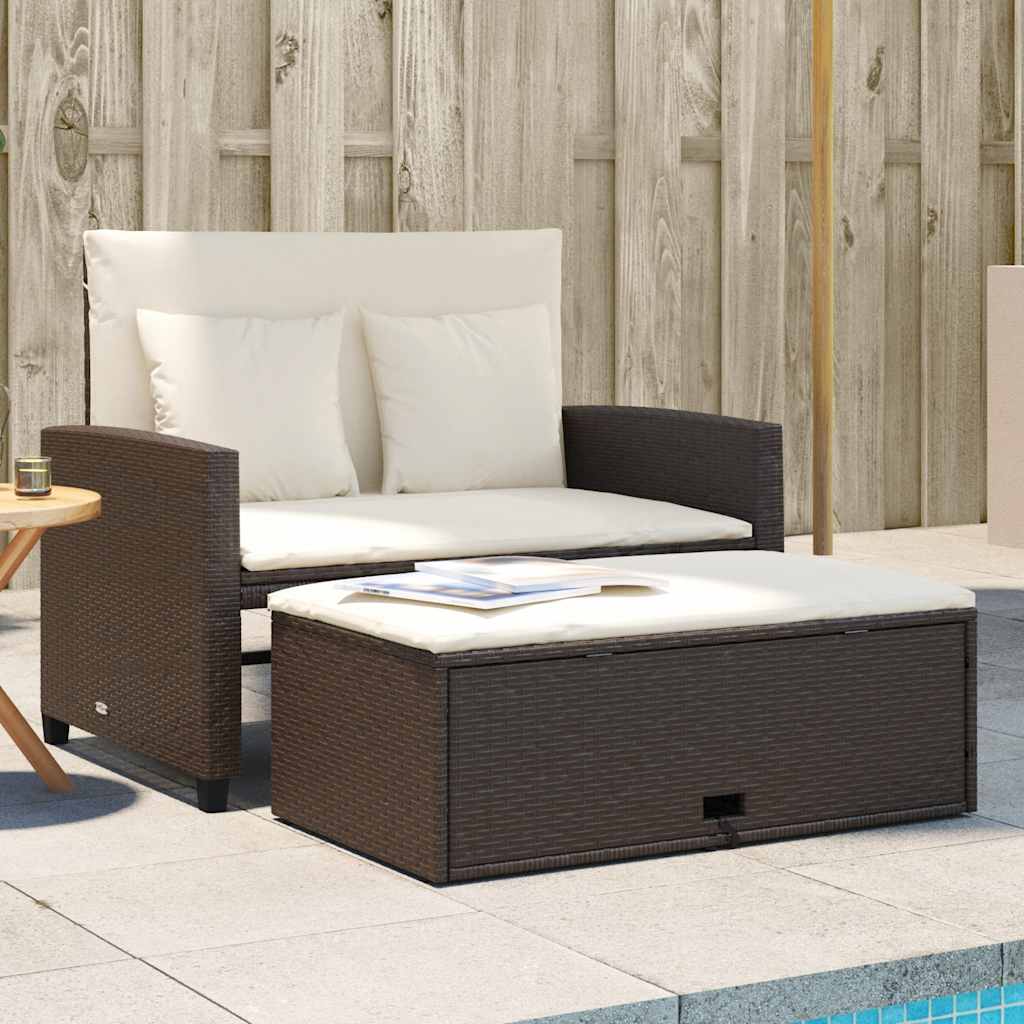 2-Personers Havesofa Med Hynder Poly - Brun og cremefarvet / Rattan