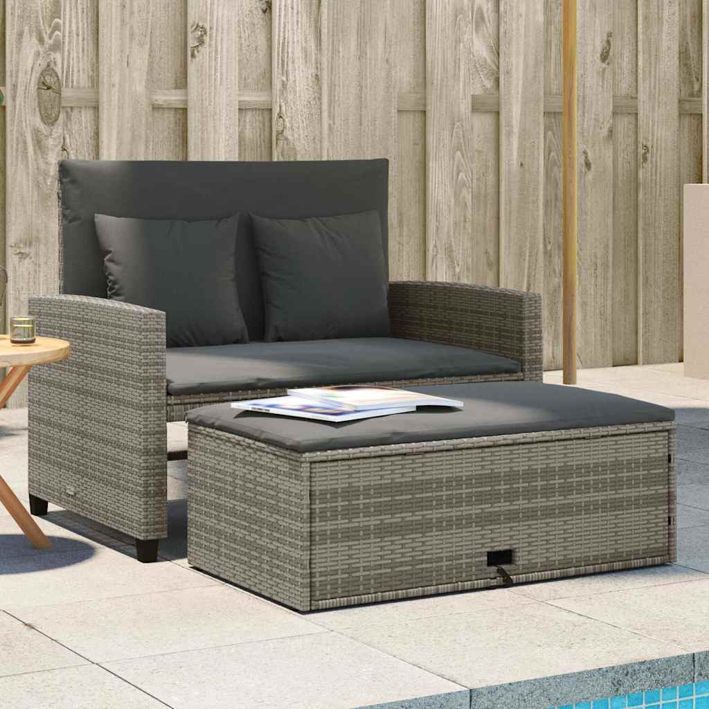 2-Personers Havesofa Med Hynder Poly - Grå / Rattan