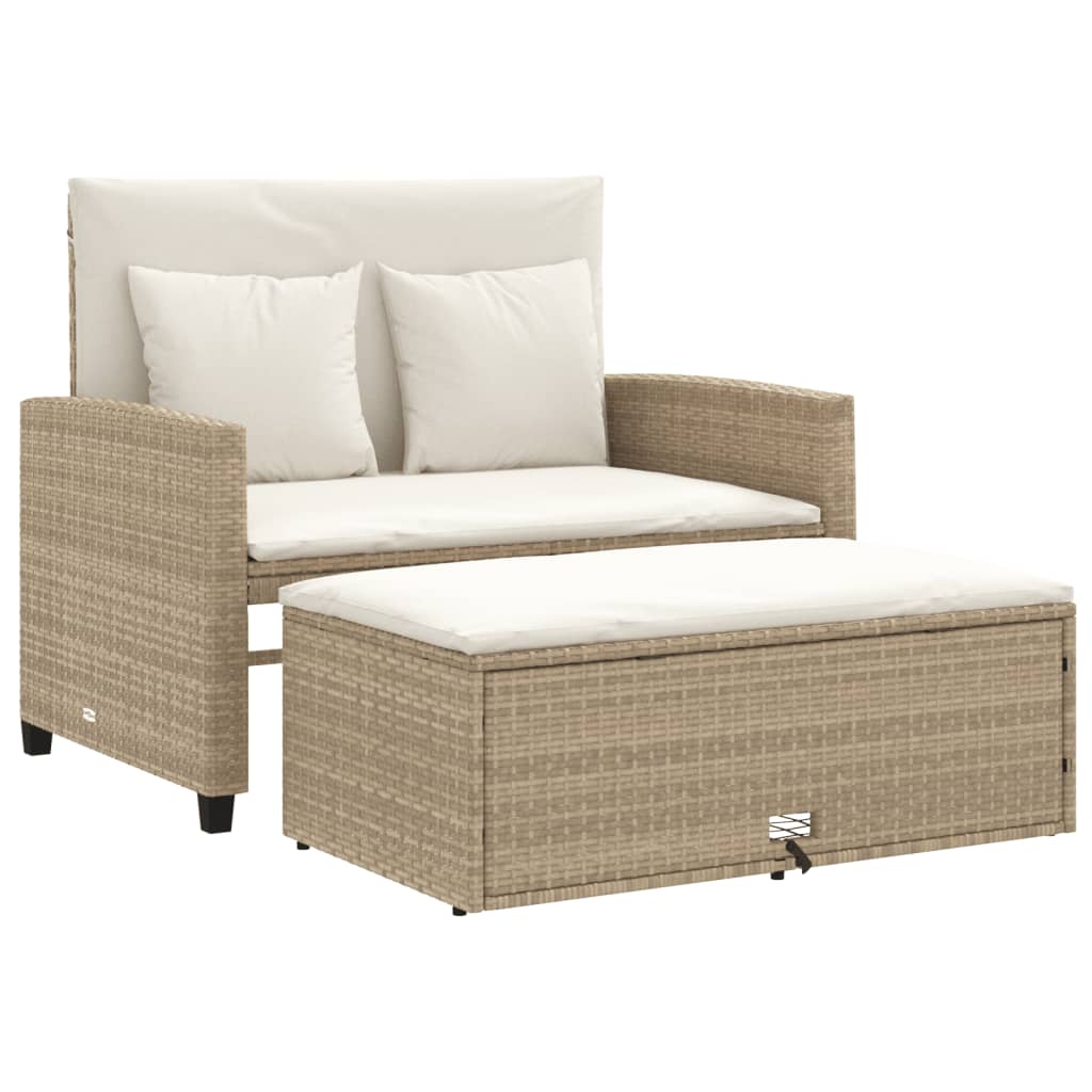 2-personers havesofa med hynder polyrattan beige