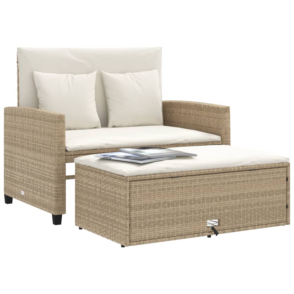 2-personers havesofa med hynder polyrattan beige
