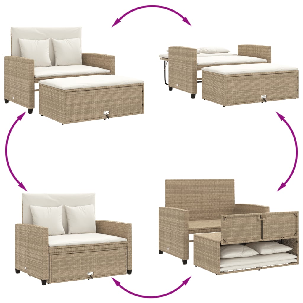 2-personers havesofa med hynder polyrattan beige