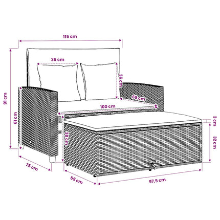 2-personers havesofa med hynder polyrattan beige