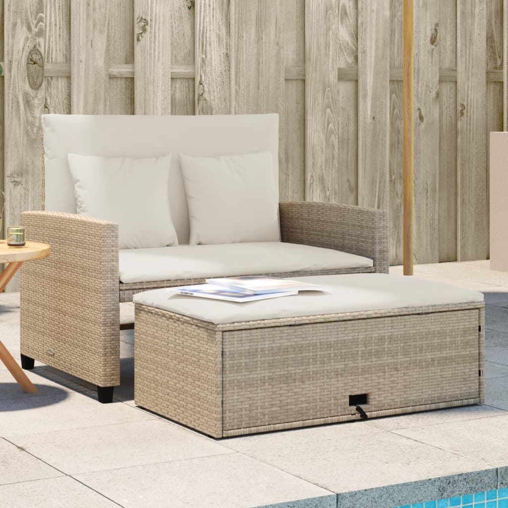 2-personers havesofa med hynder polyrattan beige