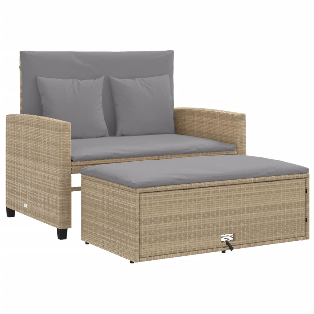 2-personers havesofa med hynder polyrattan beige