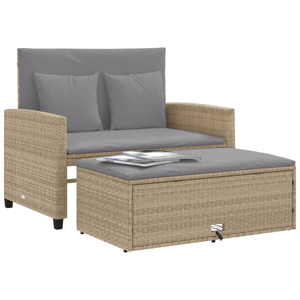 2-personers havesofa med hynder polyrattan beige