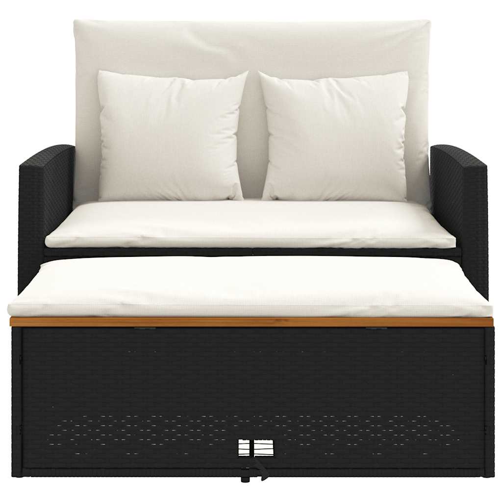 2-personers havesofa med hynder polyrattan og akacietræ sort
