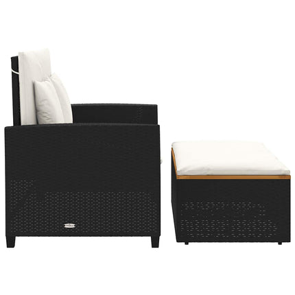 2-personers havesofa med hynder polyrattan og akacietræ sort
