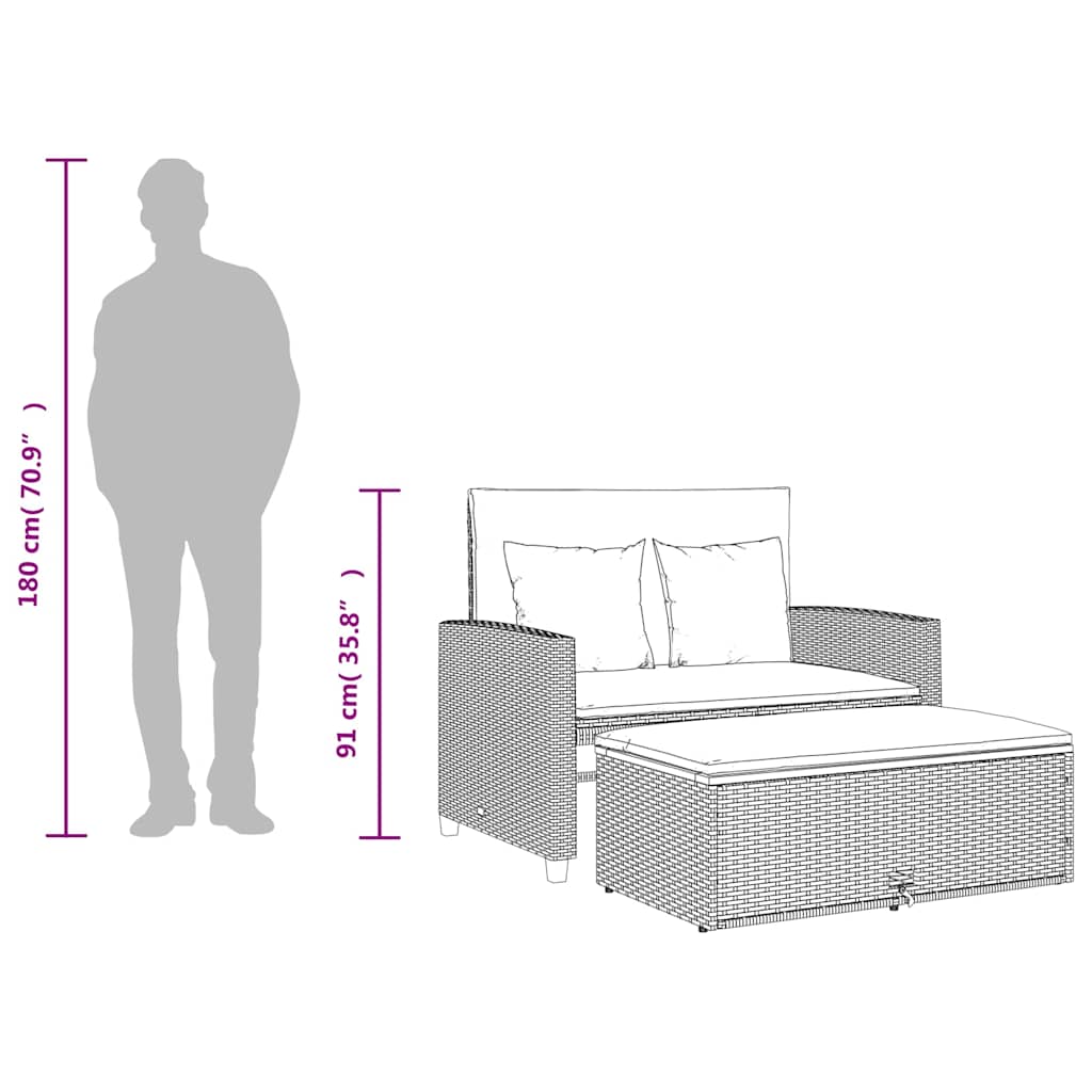 2-personers havesofa med hynder polyrattan og akacietræ grå