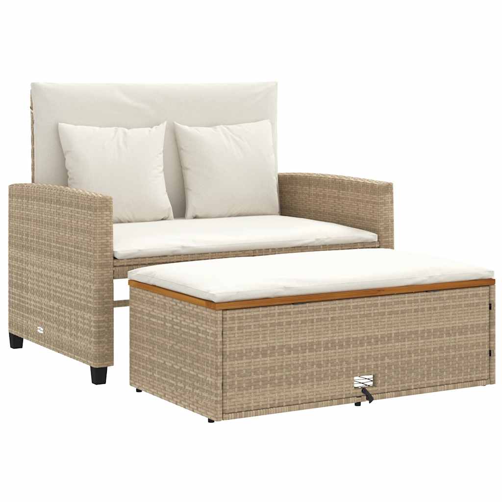 2-personers havesofa med hynder polyrattan og akacietræ beige