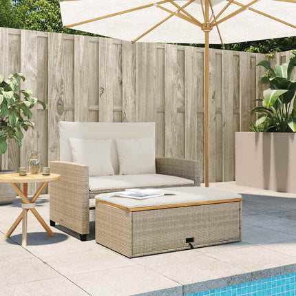 2-personers havesofa med hynder polyrattan og akacietræ beige
