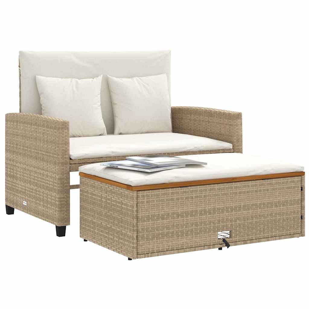 2-personers havesofa med hynder polyrattan og akacietræ beige