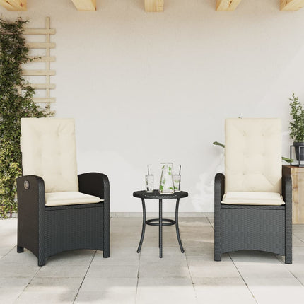 bistrosæt til haven 3 dele med hynder polyrattan sort