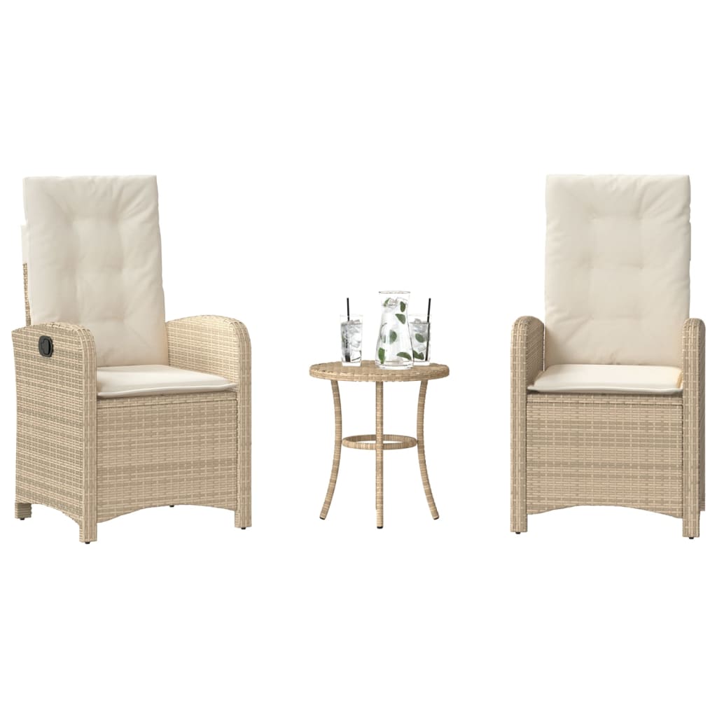 Bistrosæt til haven 3 dele med hynder i polyrattan - beige